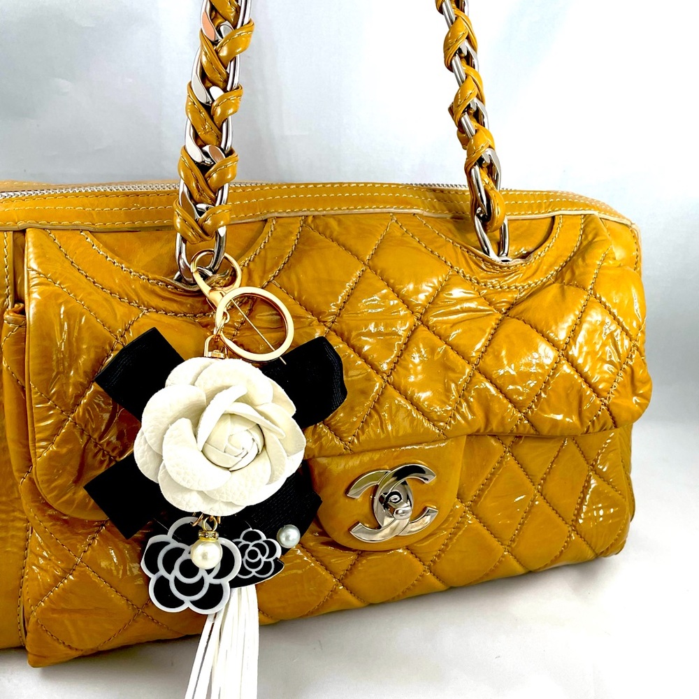 White camellia flower keychain bag charm bag accessory